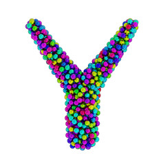 Letter Y made of colored metal balls, isolated on white, 3d rendering