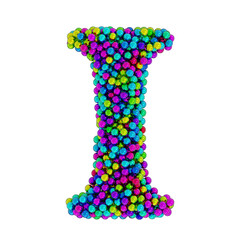 Letter I made of colored metal balls, isolated on white, 3d rendering