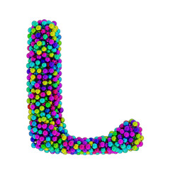 Letter L made of colored metal balls, isolated on white, 3d rendering