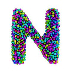 Letter N made of colored metal balls, isolated on white, 3d rendering