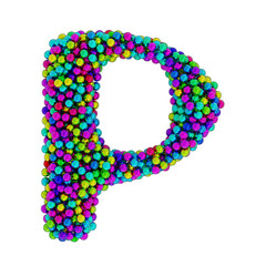 Letter P made of colored metal balls, isolated on white, 3d rendering