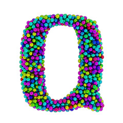 Letter Q made of colored metal balls, isolated on white, 3d rendering
