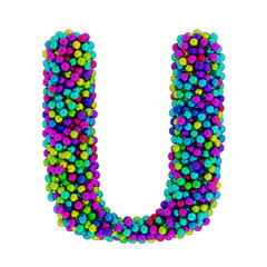 Letter U made of colored metal balls, isolated on white, 3d renderi