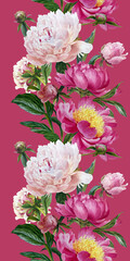 watercolor seamless pattern with summer flowers - colorful peonies in botanical style