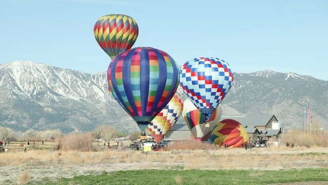 Hot Air Balloons in Carson Valley Nevada with Shallow Depth of Field on a Cold Winter Morning
