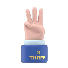 Five fingers counting icon.3d hand shows the number three,3d rendering isolated on white background, Hands gesture numbers.
