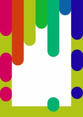 Frame with multicolored vertical lines. Acrylic color paint. Bright flowing drops of paint. moving liquid. Poster for festival, party.