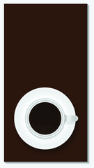 Coffee in white mug on brown background frame for print wall art decor