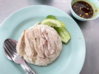 famous hai nan chicken rice in Pratunam, Thailand