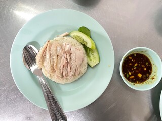 famous hai nan chicken rice in Pratunam, Thailand