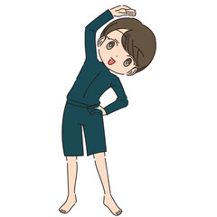 準備運動するジェンダーレス水着を着た子ども