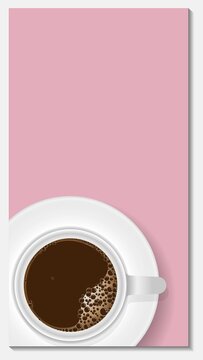 Coffee in white mug on pink background frame for print wall art decor