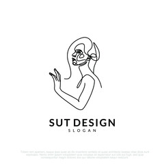 line art abstract woman holding minimalist logo