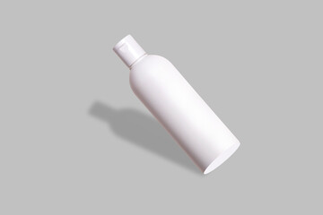 White cosmetic bottle with flip cap, realistic mockup. Beauty skin care product packaging container, 3d rendering.