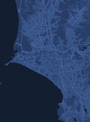 Detailed vector map poster of Lima city, linear print map. Blue skyline urban panorama.