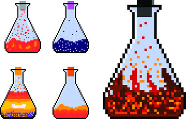 Fototapeta premium pixel art test tube, science Laboratory glassware pixel set.