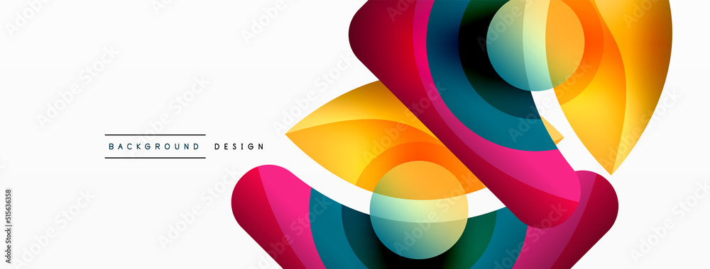 Poster Abstract background with color geometric shapes. Beautiful minimal backdrop with round shapes circles and lines. Geometrical design. Vector illustration
