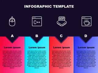 Set line Computer mouse, Software, Processor and . Business infographic template. Vector