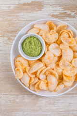 Fried shrimp cracker in thai style. Shrimp cracker with avocado dip