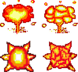 explosion pixel art, Video game explosion animation flame pixel art.
