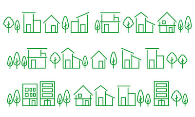 シンプルな家や街並みの線のアイコンセット