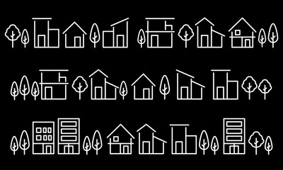 シンプルな家や街並みの線のアイコンセット
