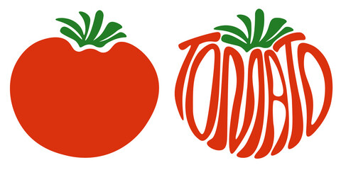 Fresh Tomato Vegetable for Emblem, Logo, Sign or Badge. Tomato word.