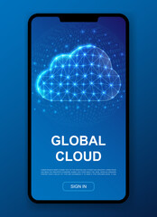 Cloud 3d polygonal symbol for UI, UX design template. Low poly Database illustration for mobile app design. Big data illustration concept.