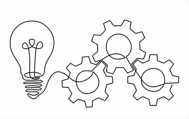 continuous line drawing of gears and lights idea vector illustration