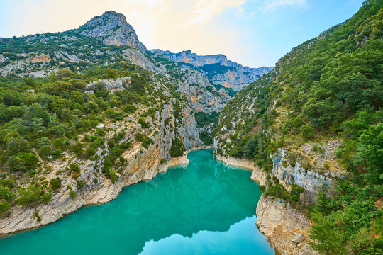 River gorge "Gorges du Verdon" at Saint-Croix Lake in the Provence in southern France