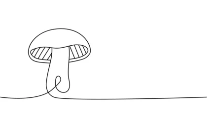 Papier Peint photo Une ligne Mushroom one line continuous drawing. Mushroom continuous one line illustration. Vector minimalist linear illustration