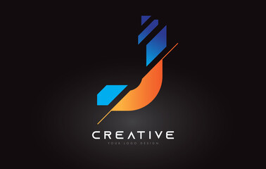 Sliced Letter J Logo Icon Design with Blue and Orange Colors and Cut Slices