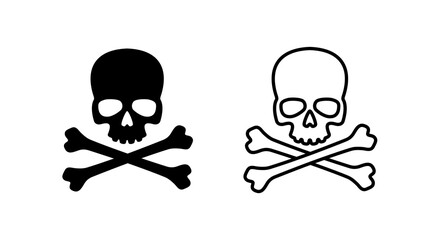 Skull icon. Symbol of poison and danger. Pirate flag attribute. Isolated raster illustration on white background.