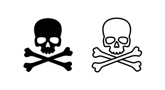 Skull icon. Symbol of poison and danger. Pirate flag attribute. Isolated vector illustration on white background.