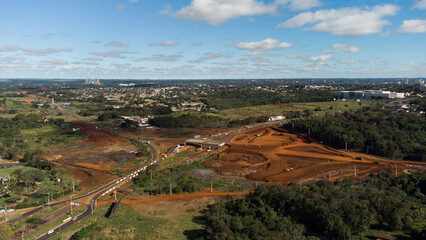 Fototapeta na wymiar Foz do Iguacu, Parana, Brazil June 29, 2022 Aerial view of the works on Avenida das Cataratas
