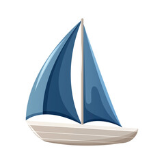 Cute ship with sails, water transport, vector illustration, cartoon nautical style