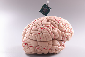 Anatomy of human brain with computer chip