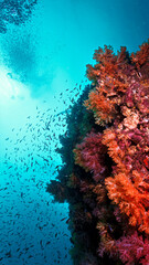 Fototapeta na wymiar Beautiful and colorful coral reef. Underwater photo from a scuba dive in Thailand.