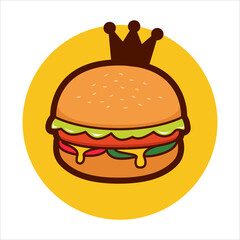 burger with crown illustration logo, king of burger logo