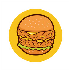 Crispy chicken burger vector illustration