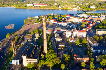 Aerial view of the town on sunny morning. Sortavala, Karelia, Russia.