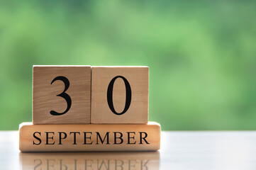September 30 calendar date text on wooden blocks with copy space for ideas. Copy space.