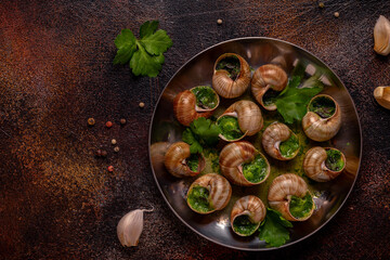 Bourgogne Escargot Snails with herb garlic oil.