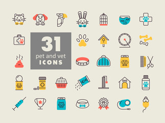 Pet and vet vector isolated icon set