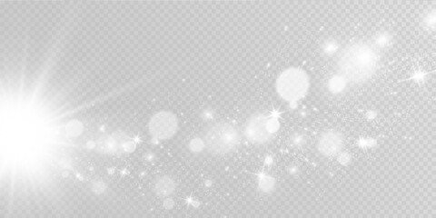 Beautiful sparks shine with special light. Vector sparkles on a transparent background. Christmas abstract pattern. A beautiful illustration for the postcard. The background for the image. Luminaries.