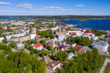 Obraz premium Aerial view of Sortavala on sunny summer day. Karelia, Russia.