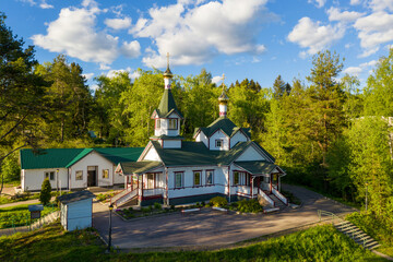 View of Voznesenskaya church on sunny summer day. Pitkyaranta town, Karelia, Russia.
