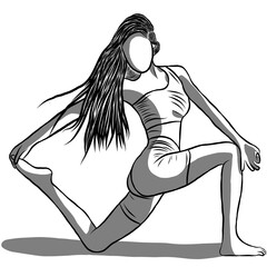 Obraz na płótnie Canvas Yoga workout concept,Healthy lifestyle.Line drawing,Woman exercise in yoga posture on over white background.Creative with illustration in flat design.