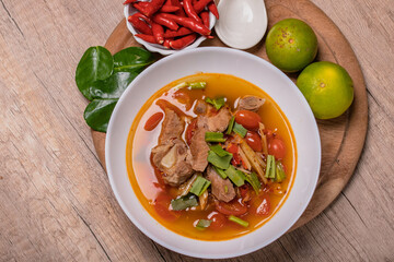 Tom Yum Pork Cartilage, spicy and sour Thai food. Popular.