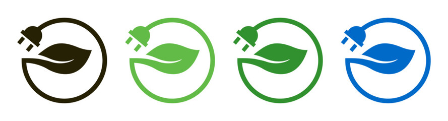 Leaf renewable green icons design vector. Electric plug power energy charge button symbol illustration.